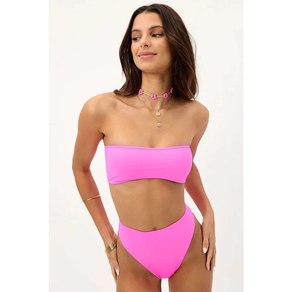 Frankies Bikinis Anne Solid High Waist Barbie Core Bottom Pink Size Small NWOT
